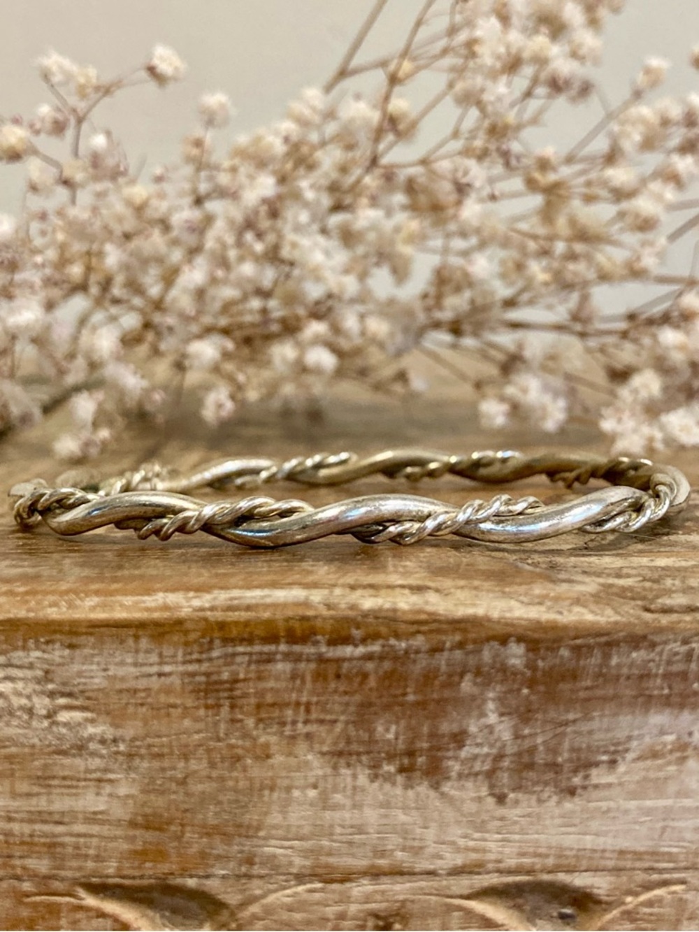Twisted Wire Bangle Bracelet - Silver Tone - Picture 5 of 11
